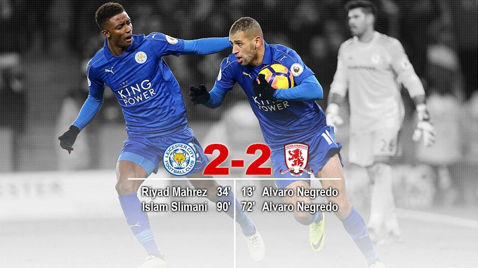 Tuan rumah, Leicester City ditahan imbang Middlesbrough dengan skor 2-2. - INDOSPORT